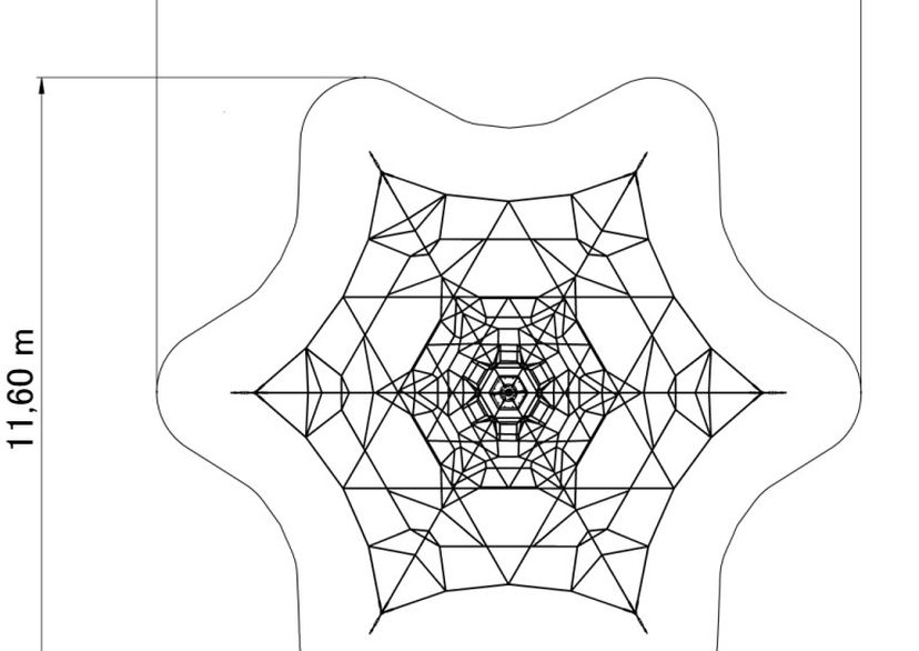 SPIDER 6 touwpiramide met 6 spanbevestigingen