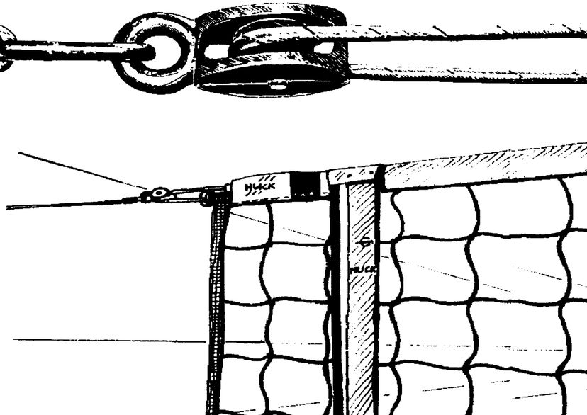 Zeichnung von Volleyballnetz mit Umlenkrolle
